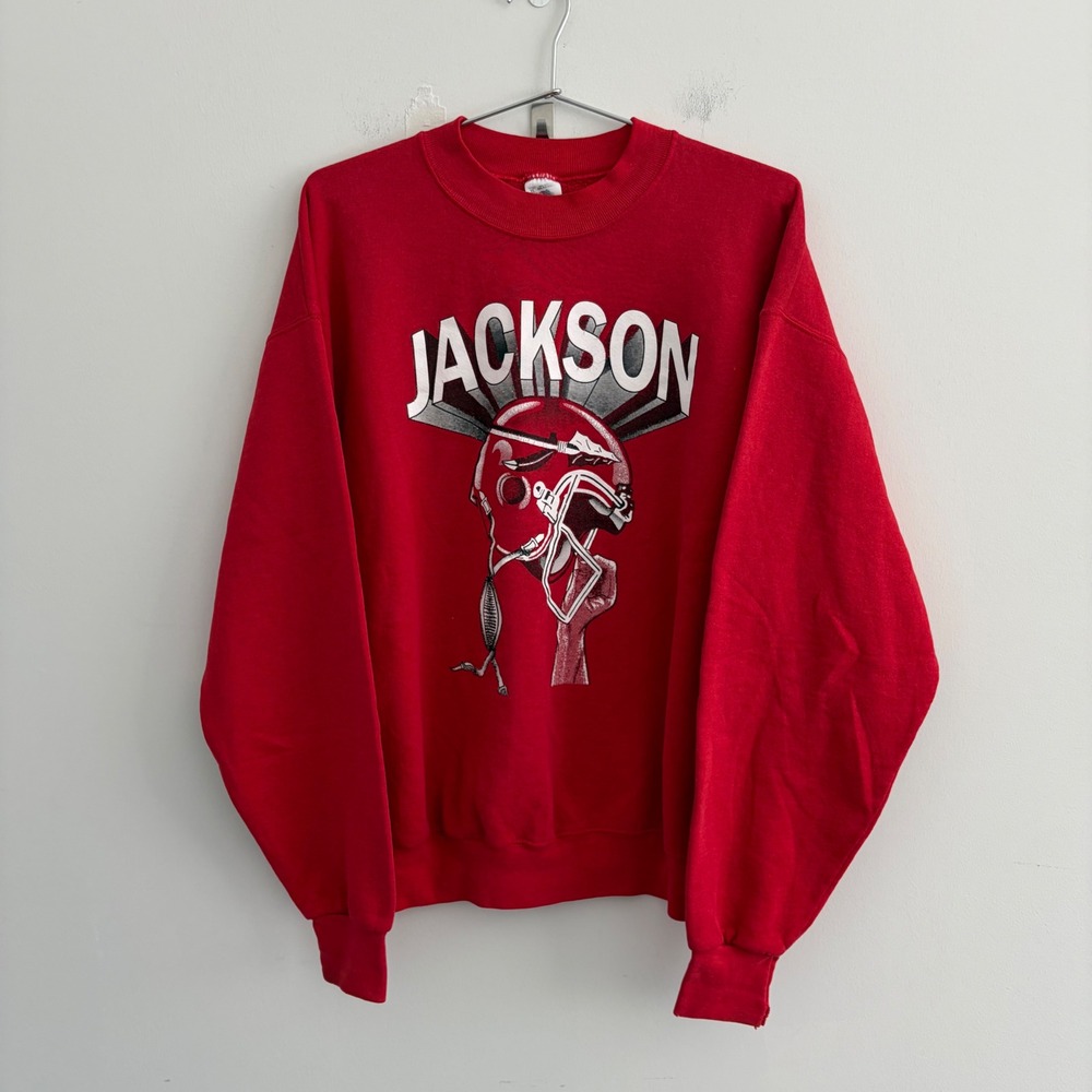 Vintage Fruit of the Loom Jackson Red Football Helmet Sweatshirt XL
